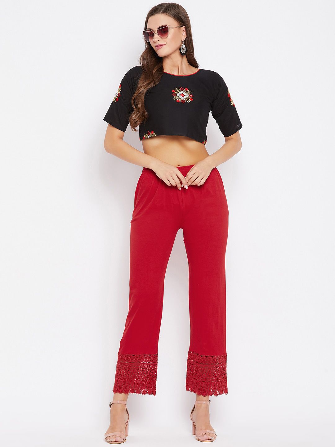 Dhimhi Women's Red Knitted Palazzos