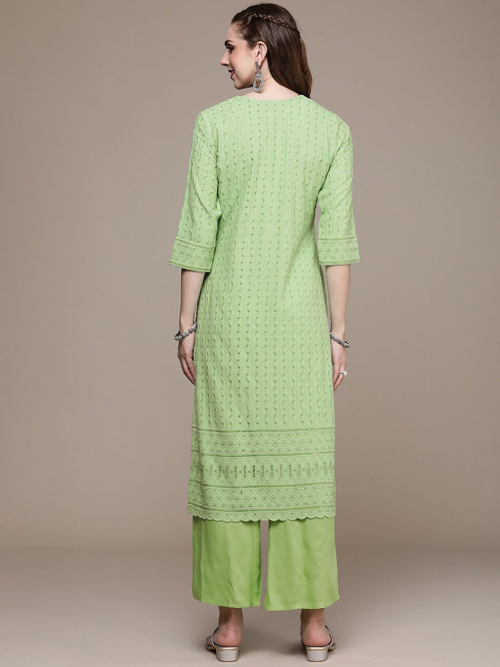 Dhimhi Women's Ethnic Motifs Embroidered Sequinned Kurta With Palazzos - dhimhi