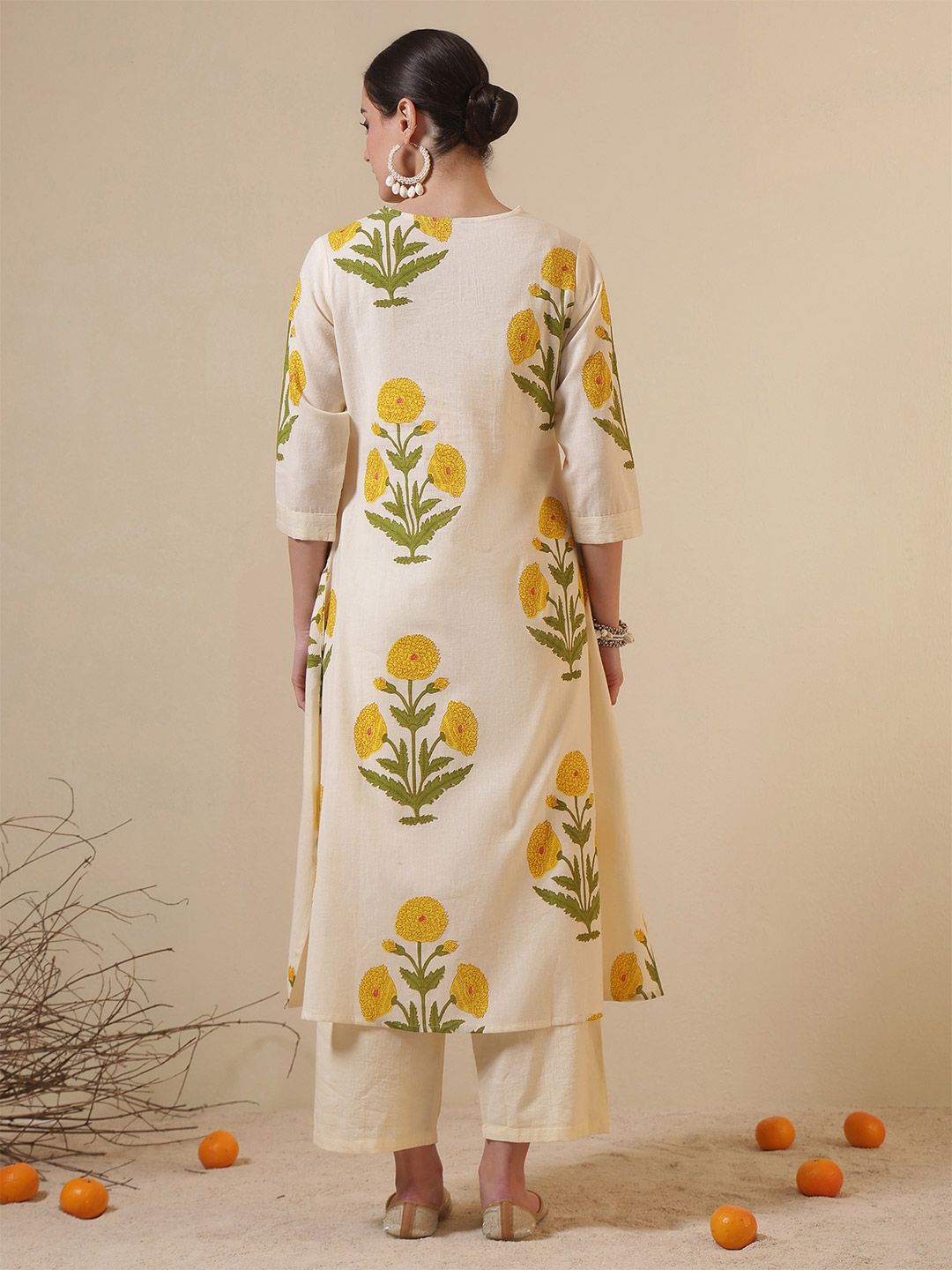 Dhimhi Women's Ethnic Motifs Printed Regular Pure Cotton Kurta with Palazzos Kurta Sets