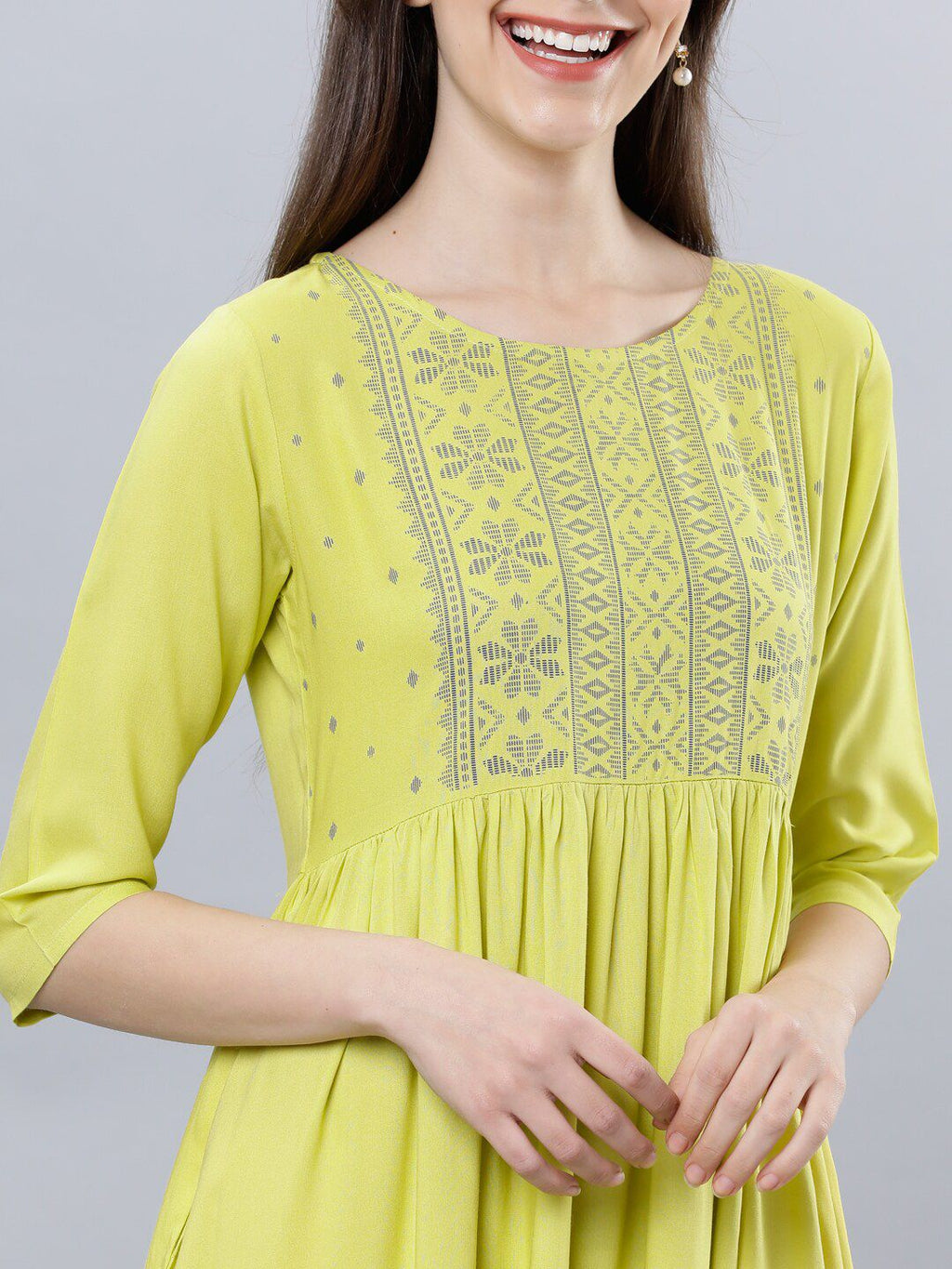 Dhimhi Women's Lime Green Embroidered Maxi Dress