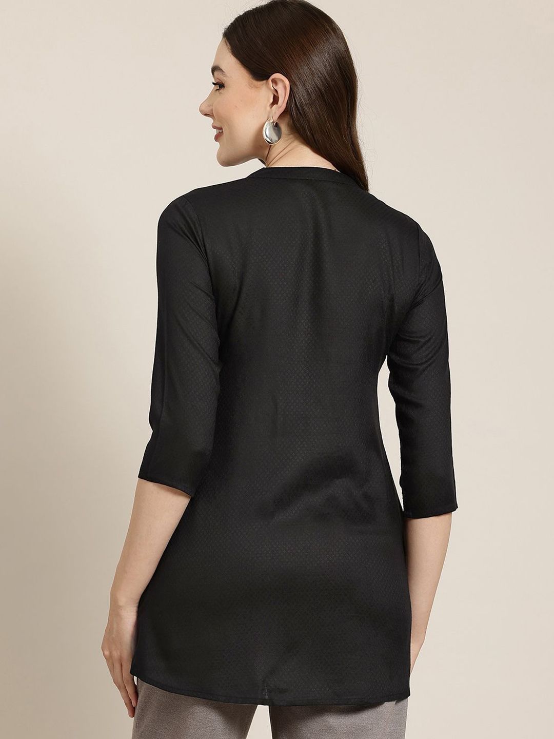 Dhimhi Women's Mandarin Collar Solid Top