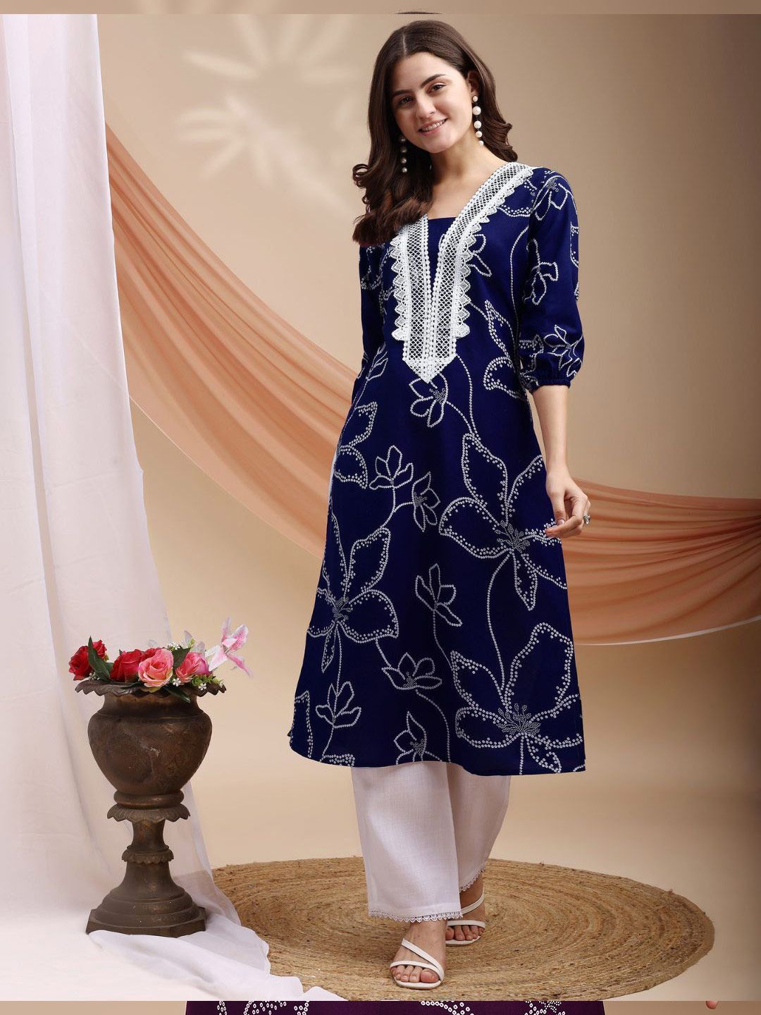 Bandhani Printed Summer Sheers A-line Straight Kurta