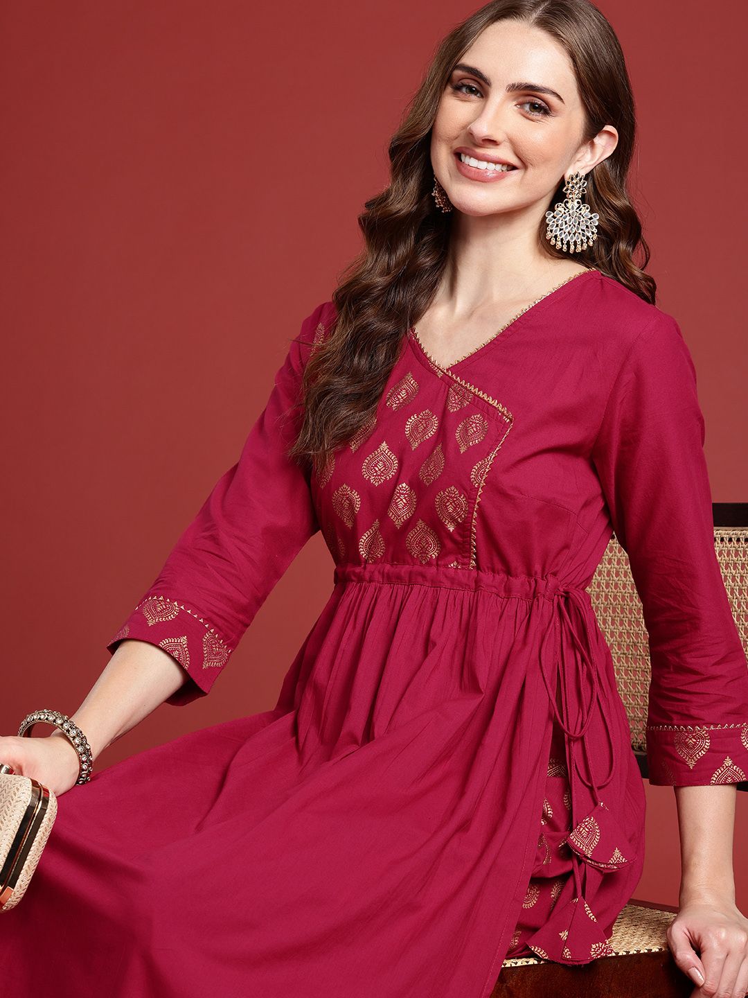 Dhimhi Women's Ethnic Motifs Printed Regular Pure Cotton Kurta with Palazzos