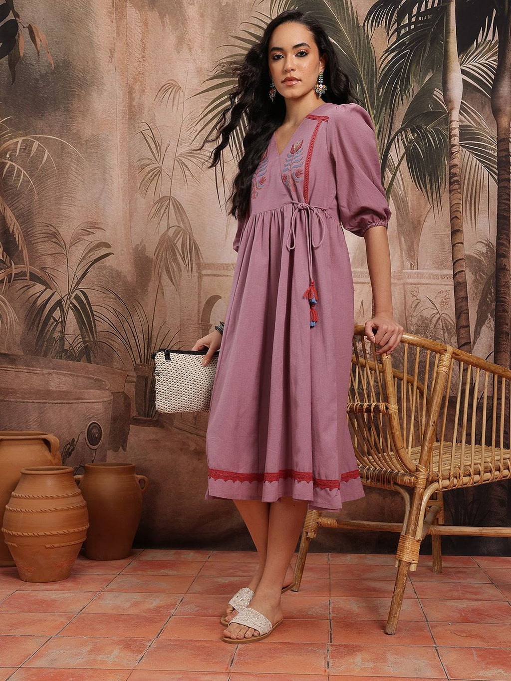 Dhimhi Women's Ethnic Motifs Embroidered Wrap-Style Ethnic Dress