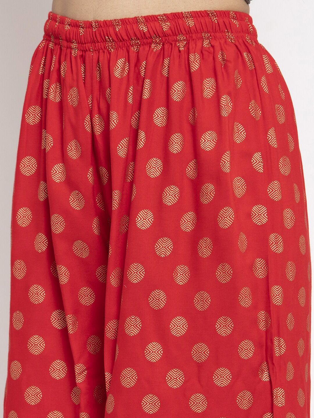 Dhimhi Women's Red & Gold-Toned Ethnic Motifs Knitted Ethnic Palazzos