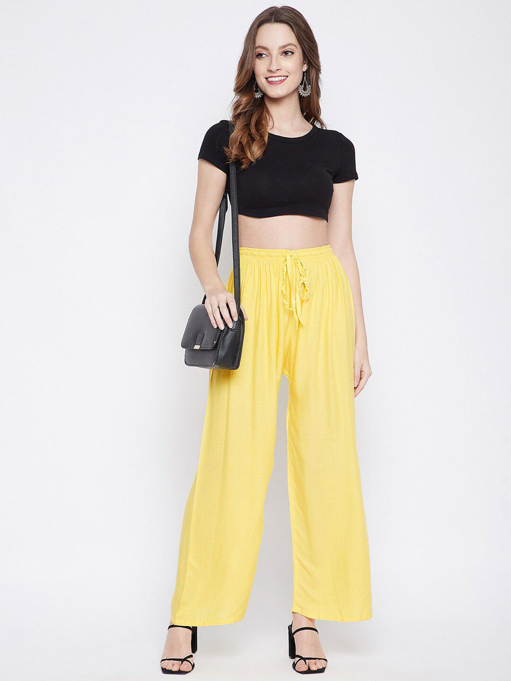 Dhimhi Women's Yellow Knitted Palazzos