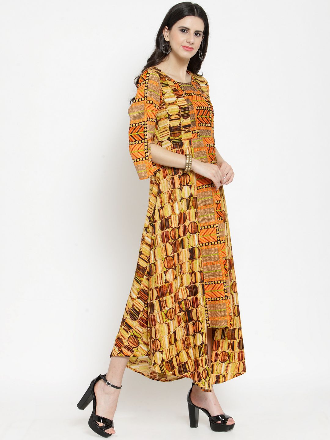 Dhimhi Women's Orange Printed Maxi Dress