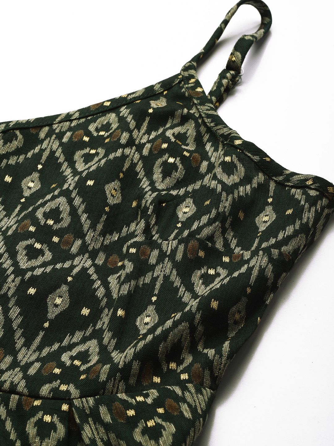 Dhimhi Women's Olive Green Ethnic Motifs Printed Empire Kurti with Dhoti Pants