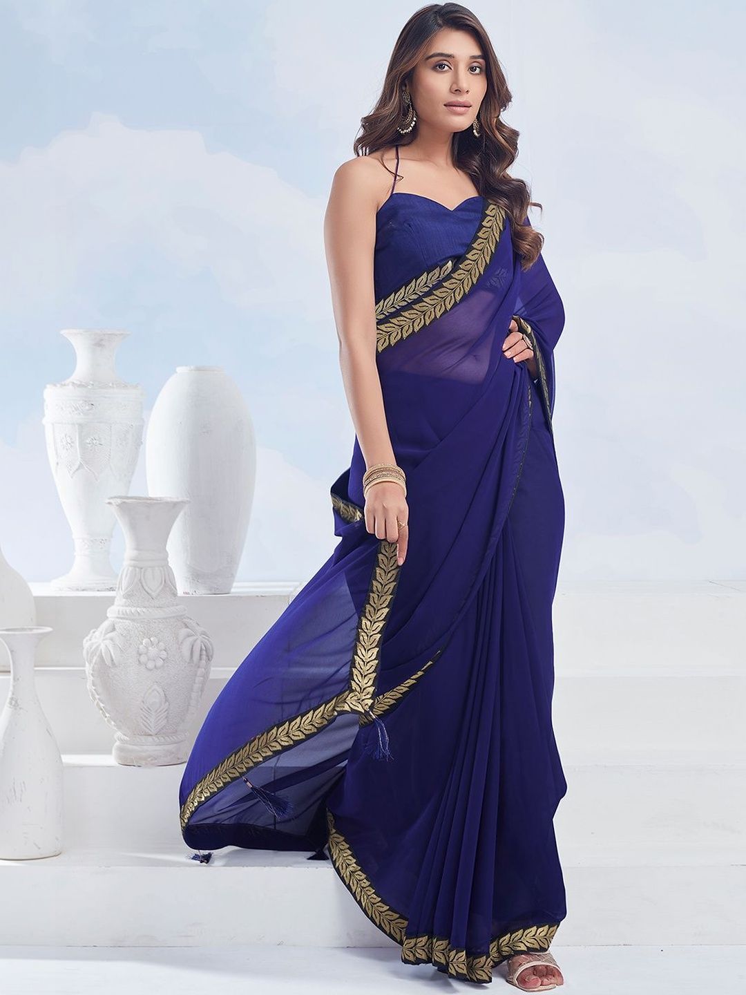 Dhimhi Women's Embellished Poly Georgette Saree