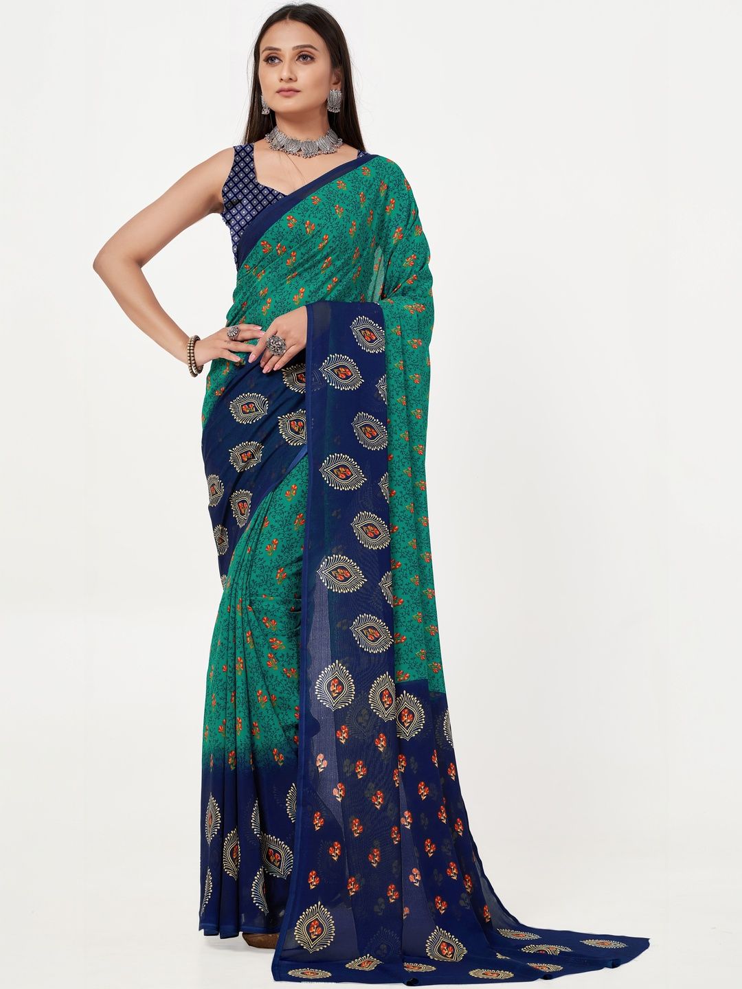 Dhimhi Women's Ethnic Motifs Poly Georgette Saree
