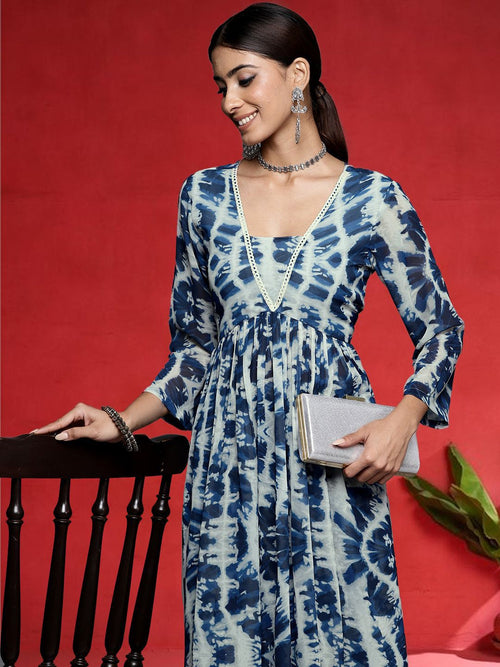 Dhimhi Women's Abstract Dyed Empire A-Line Calf Length Kurta Set