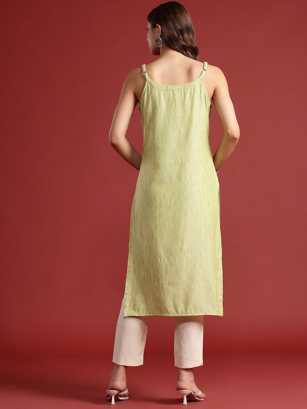 Shoulder Straps Woven Design Striped Straight Kurta