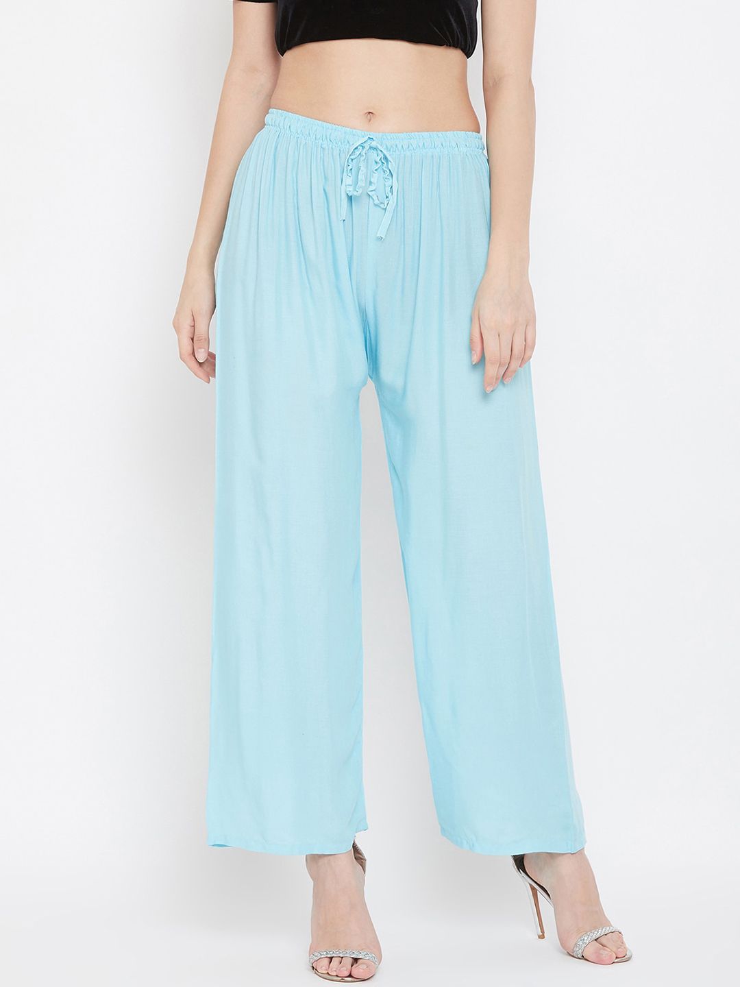 Dhimhi Women's Blue Solid Straight Palazzos