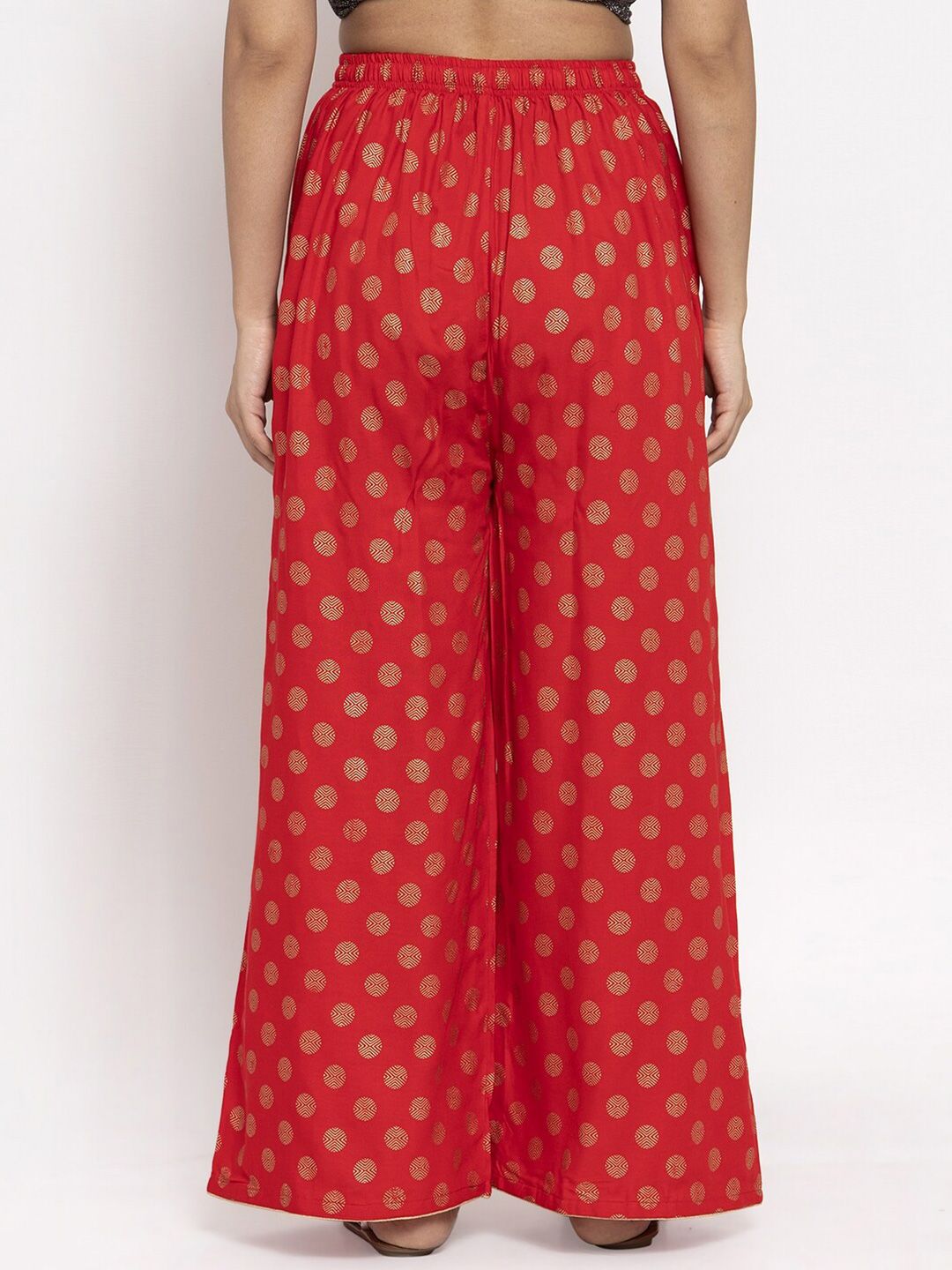 Dhimhi Women's Red & Gold-Toned Ethnic Motifs Knitted Ethnic Palazzos