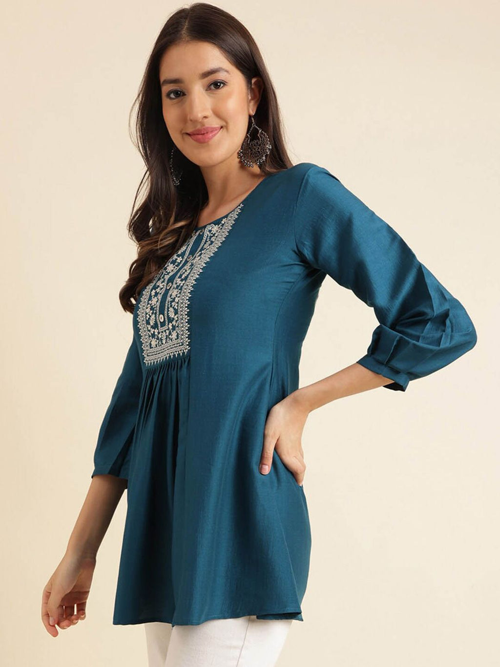 Dhimhi Women's Floral Embroidered A-Line Top