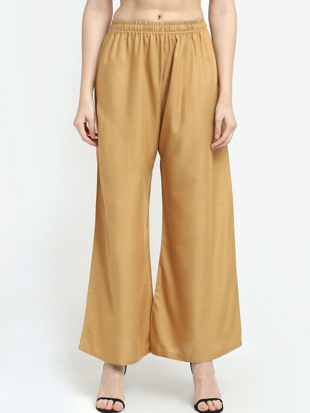 Dhimhi Women's Beige Solid Flared Palazzo