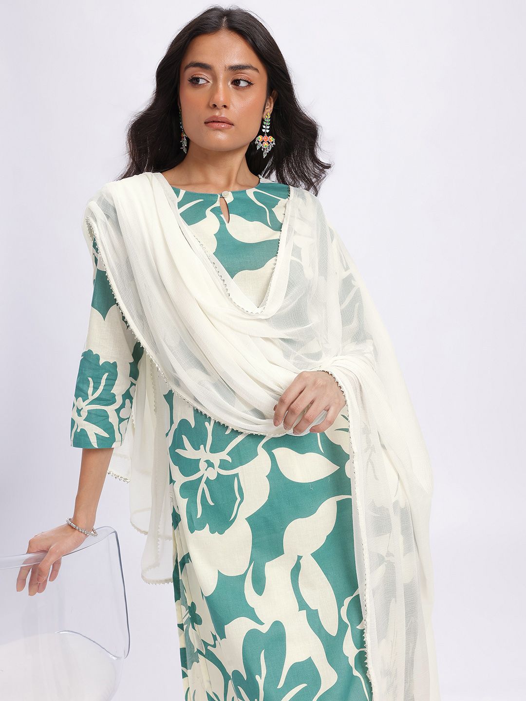 Dhimhi Women's Floral Print Kurta & Trousers with Dupatta