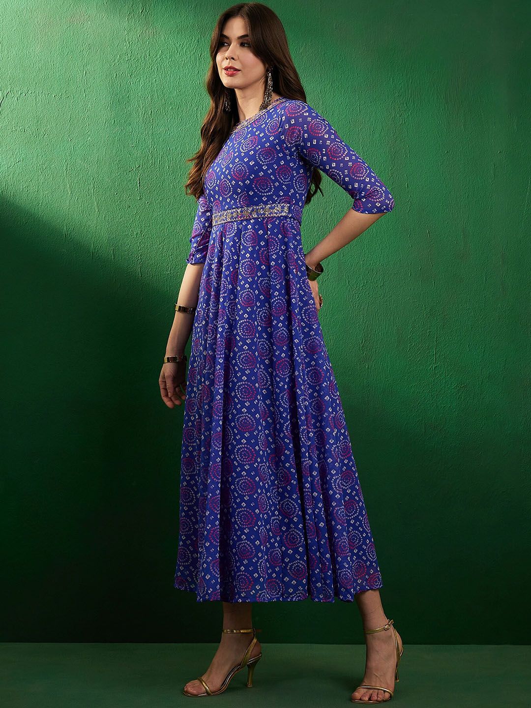 Dhimhi Women's Ethnic Motif Printed Fit & Flared Ethnic Dress