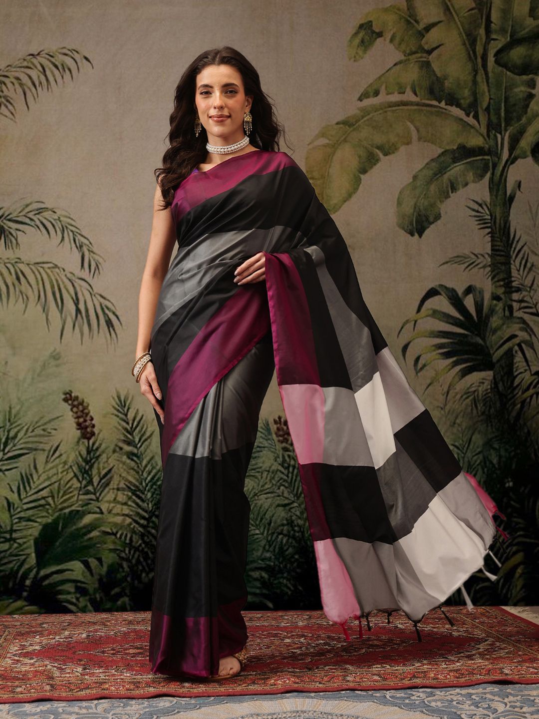 Dhimhi Women's Banarasi Soft Silk Uppada Pattu Arani Colorblock Saree