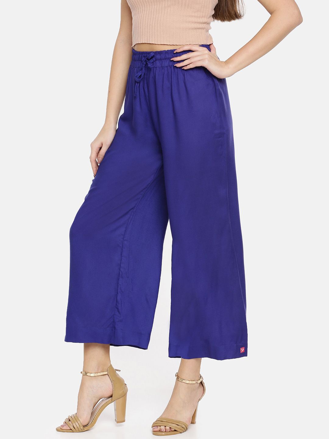 Dhimhi Women's Blue Solid Wide Leg Palazzos