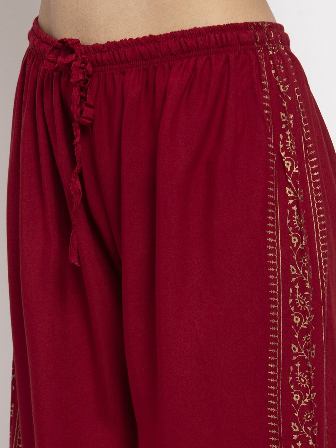 Dhimhi Women's Maroon & Gold-Toned Floral Printed Ethnic Palazzos