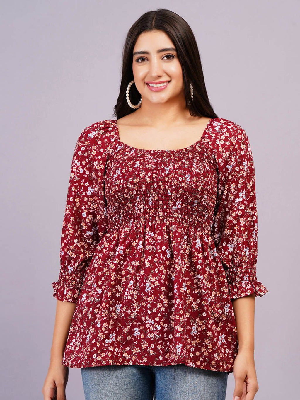 Dhimhi Women's Floral Bell Sleeve Top
