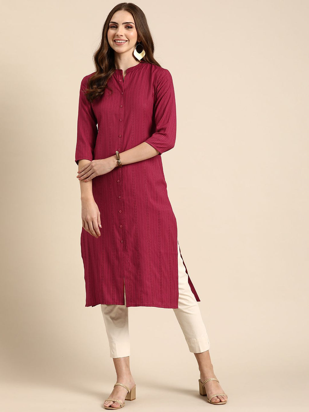 Women Geometric Woven Design Kurta