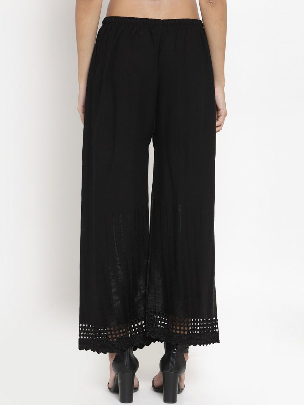 Dhimhi Women's Black Hem Design Straight Palazzos