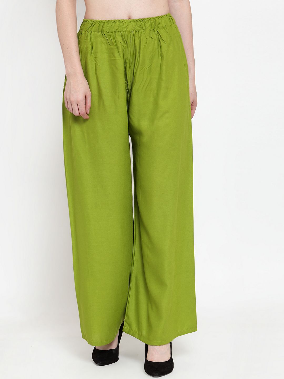 Dhimhi Women's Green Solid Wide Leg Palazzos
