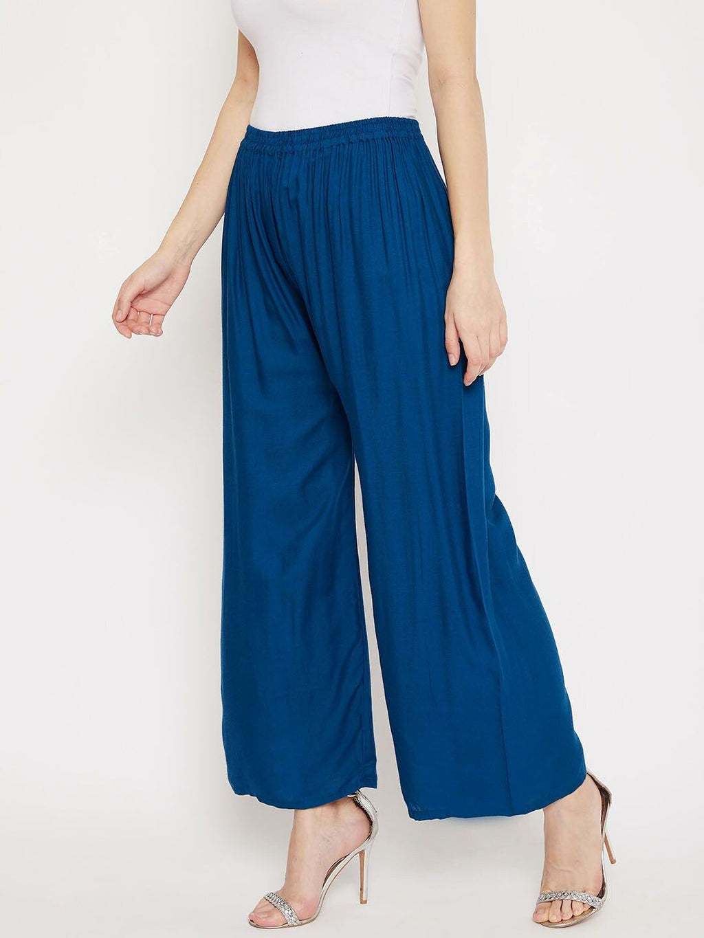 Dhimhi Women's Blue Solid Straight Palazzos