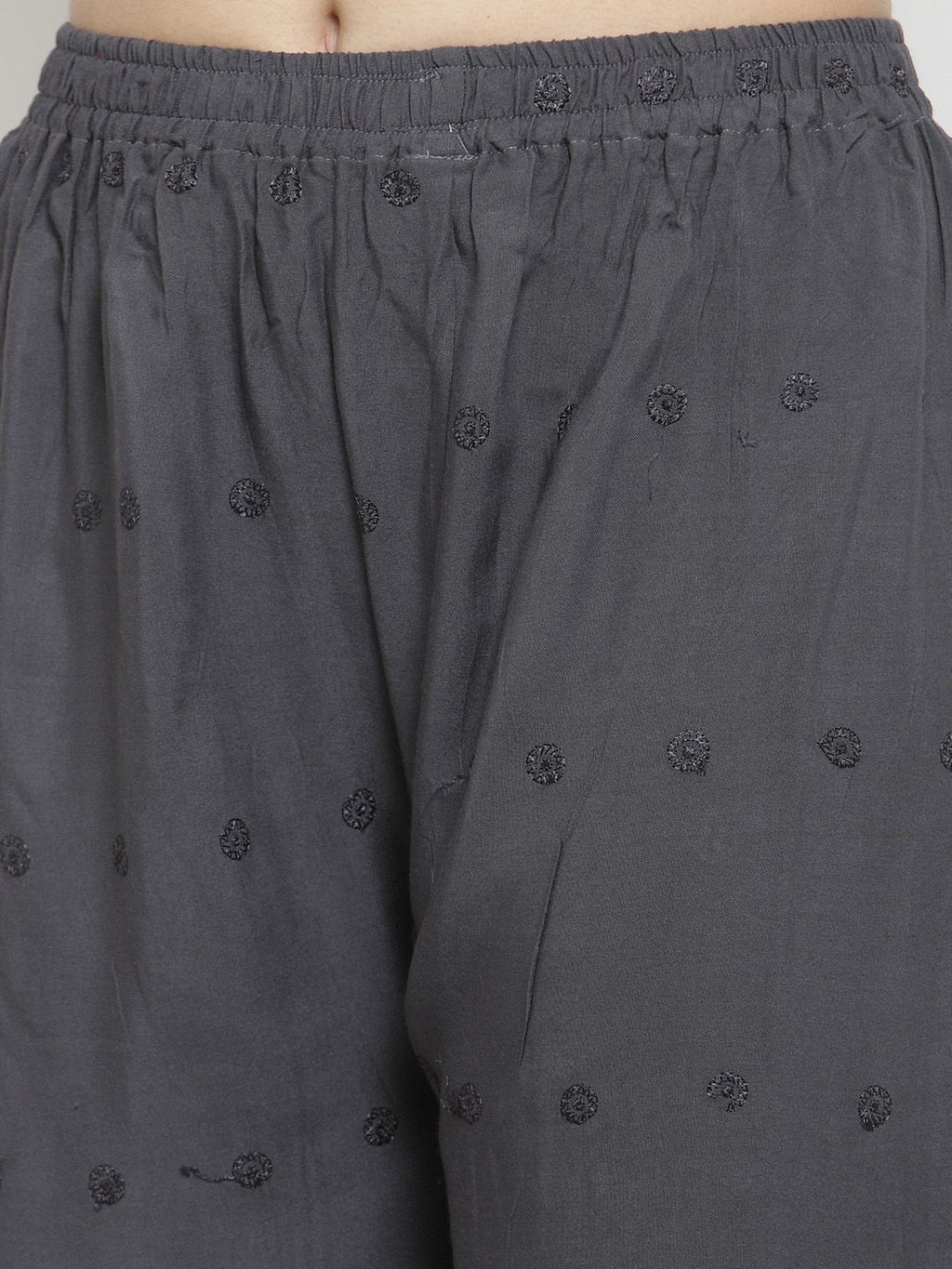 Dhimhi Women's Grey Straight Embroidered Palazzos