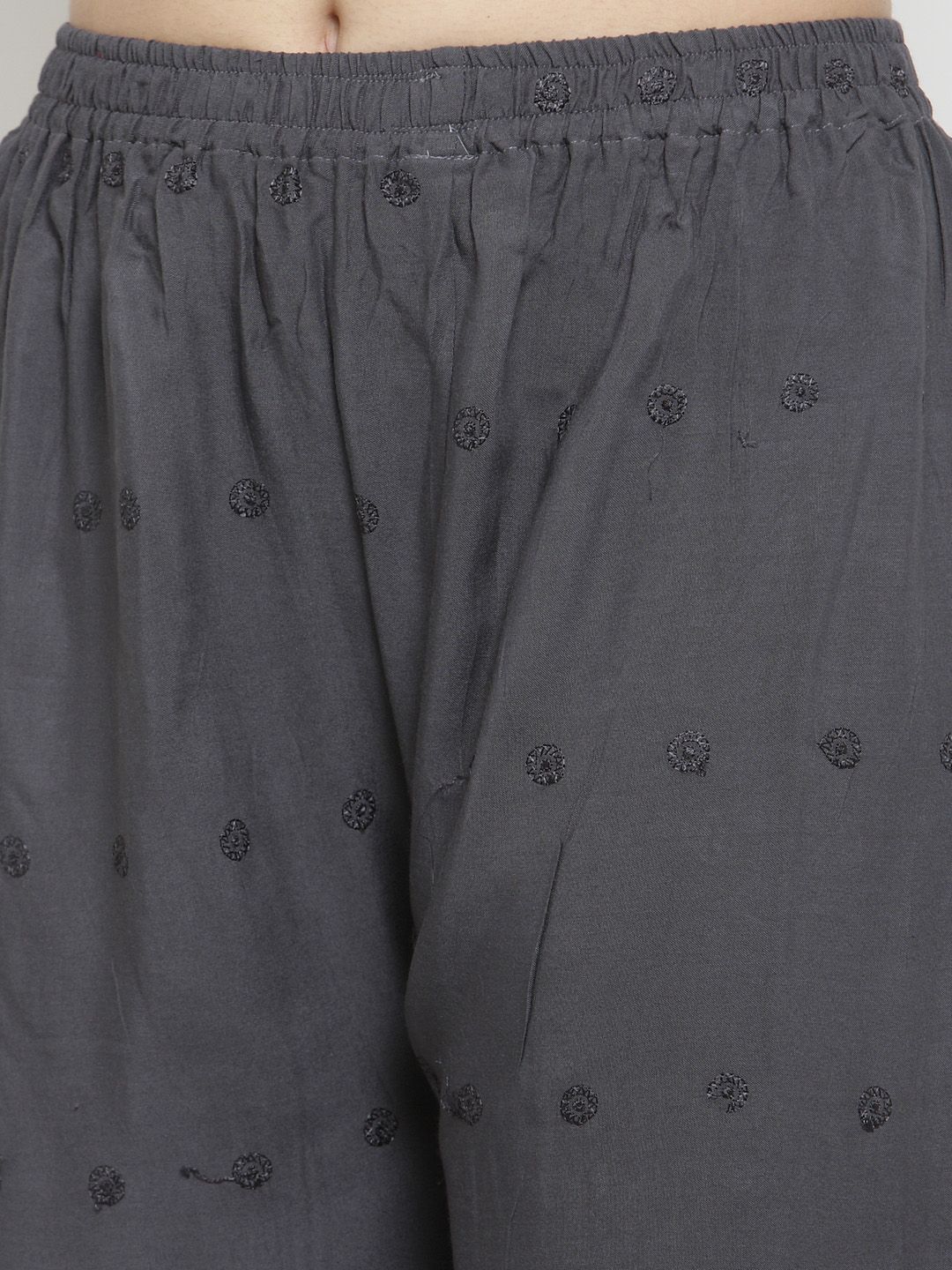 Dhimhi Women's Grey Straight Embroidered Palazzos