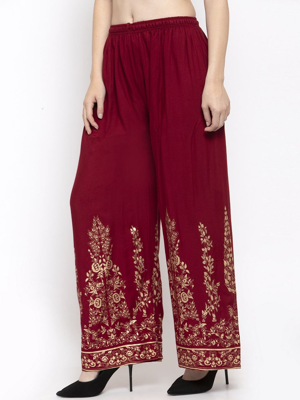 Dhimhi Women's Maroon Printed Wide Leg Palazzos