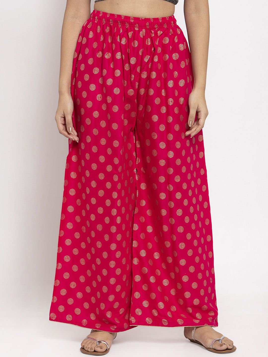 Dhimhi Women's Magenta Printed Wide Leg Palazzos