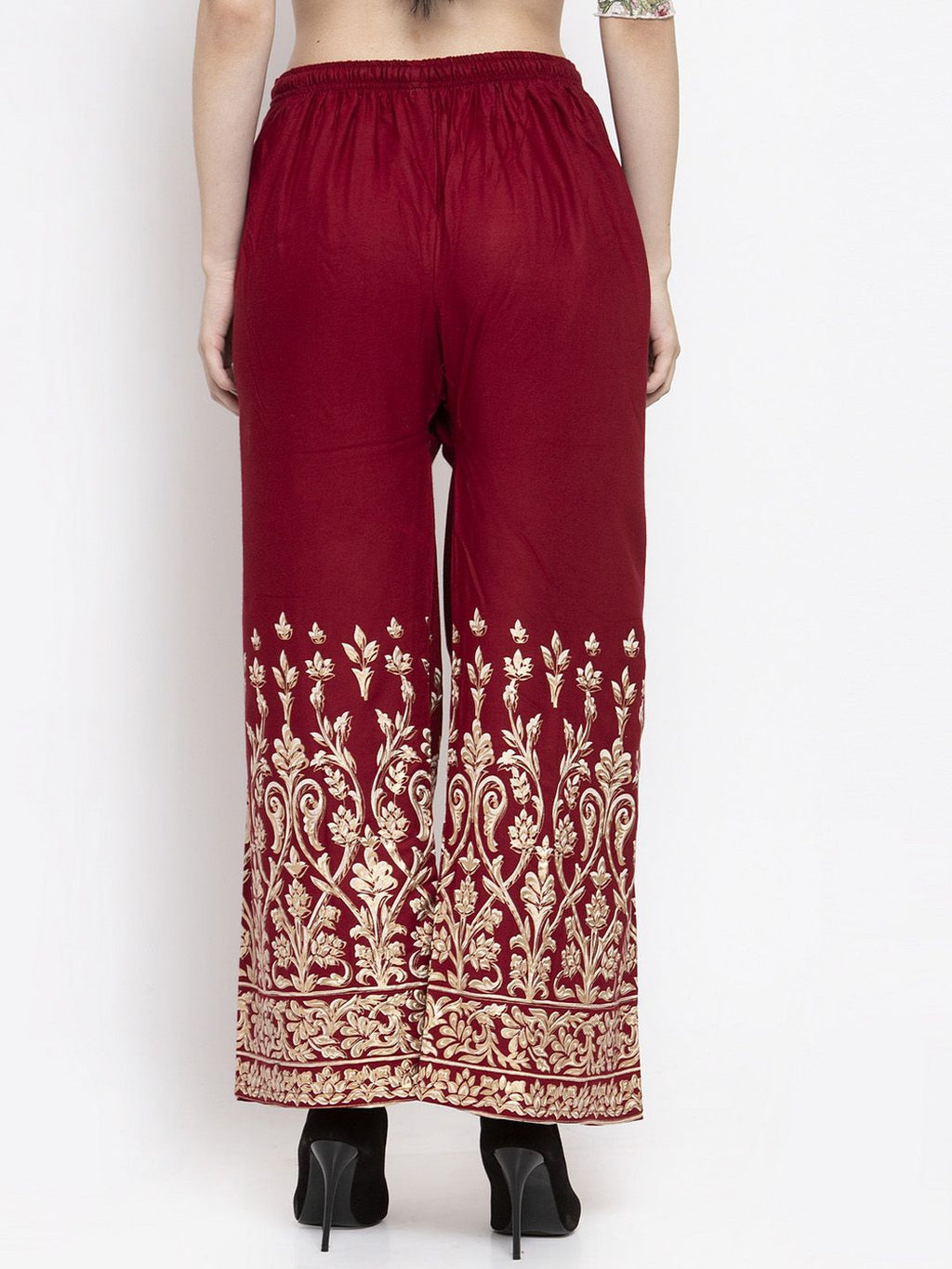 Dhimhi Women's Maroon Printed Wide Leg Palazzos