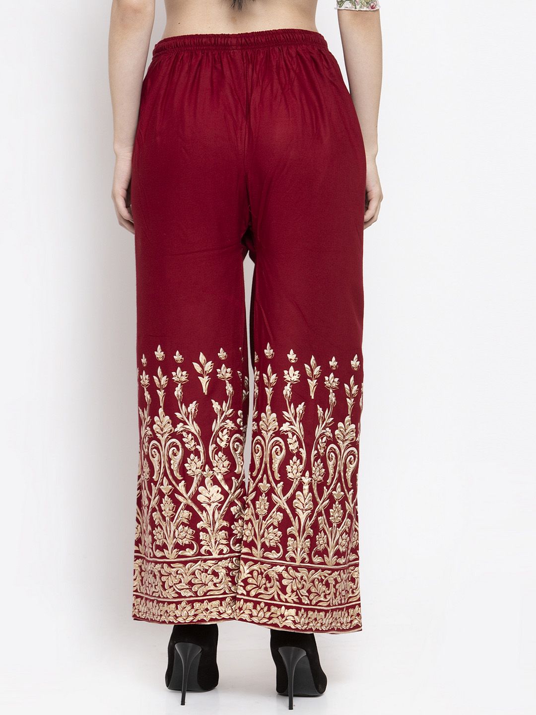 Dhimhi Women's Maroon Printed Wide Leg Palazzos