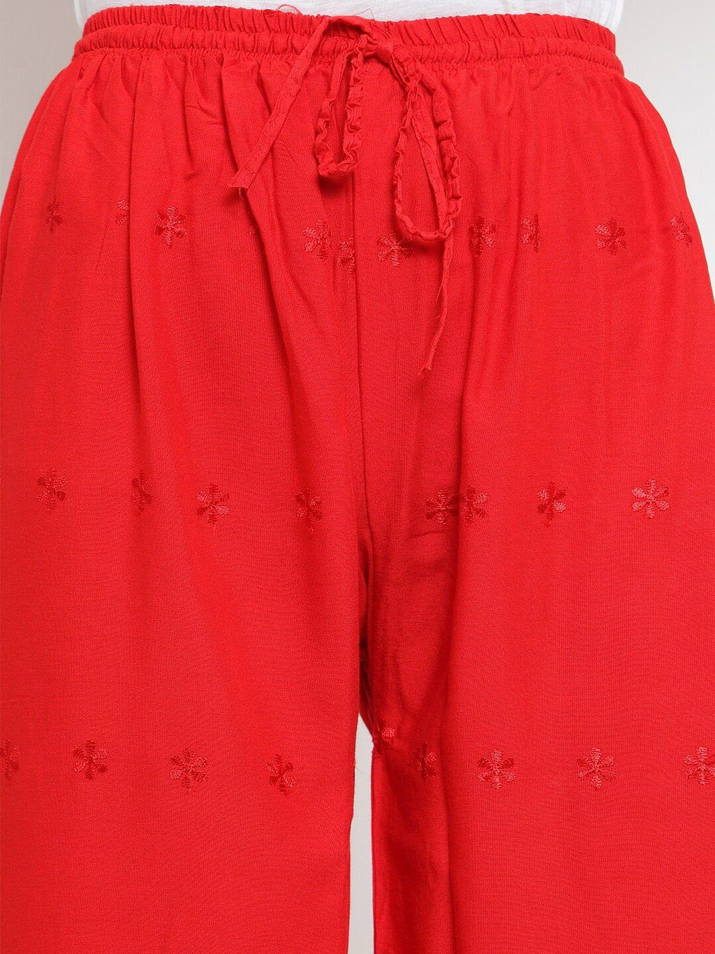 Dhimhi Women's Red Ethnic Motifs Chikankari Palazzos