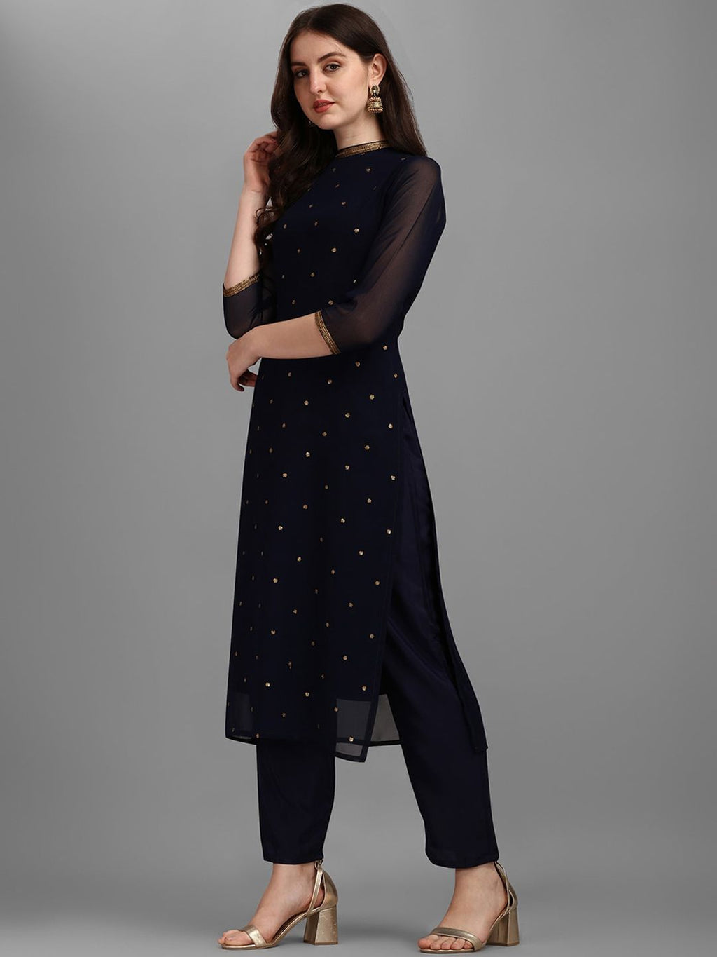 Dhimhi Women's Sequin Embellished Straight Kurta with Trousers
