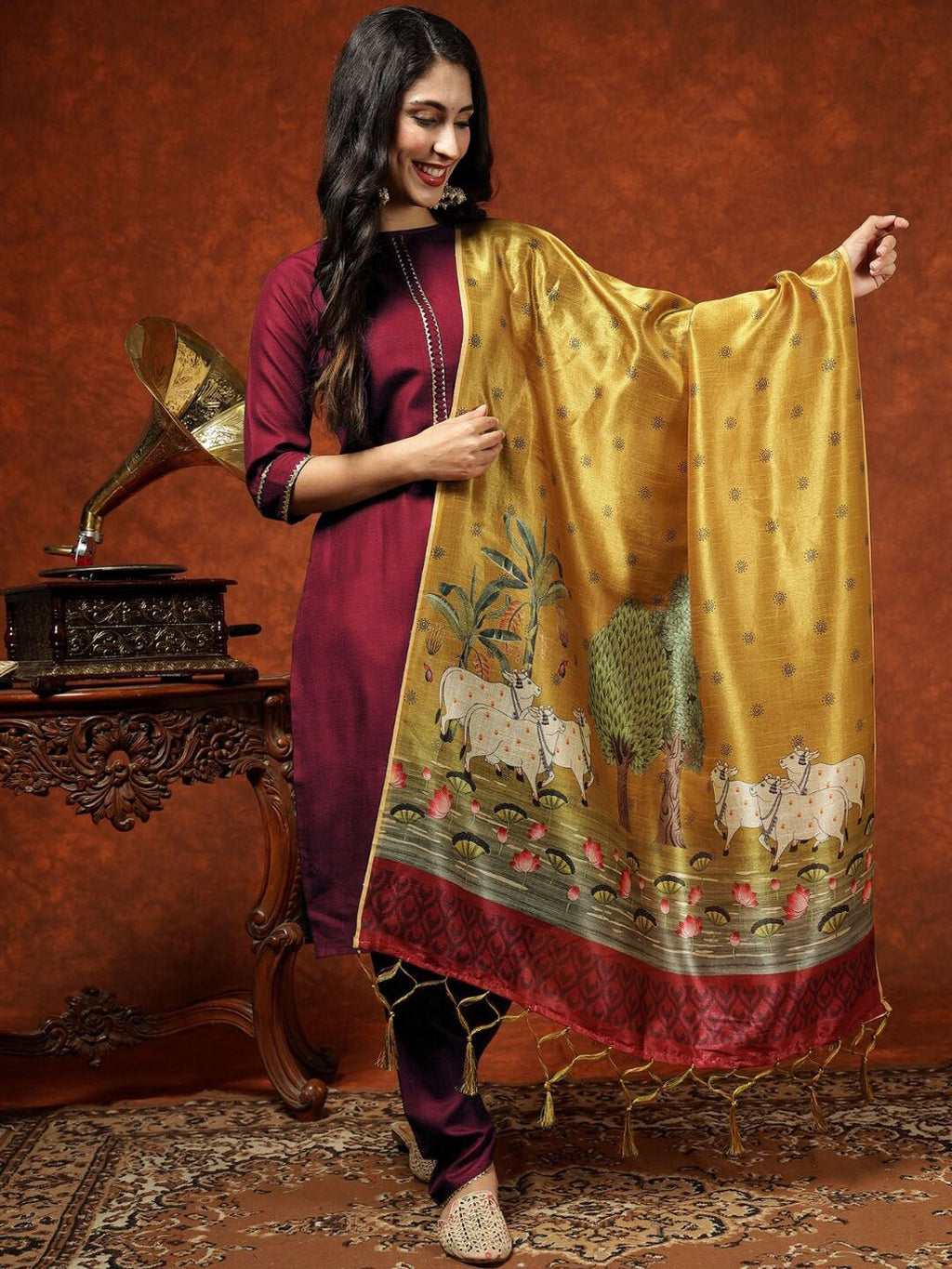 Dhimhi Women's Kalini Straight Kurta Pant Set With Digital Print Dupatta - dhimhi