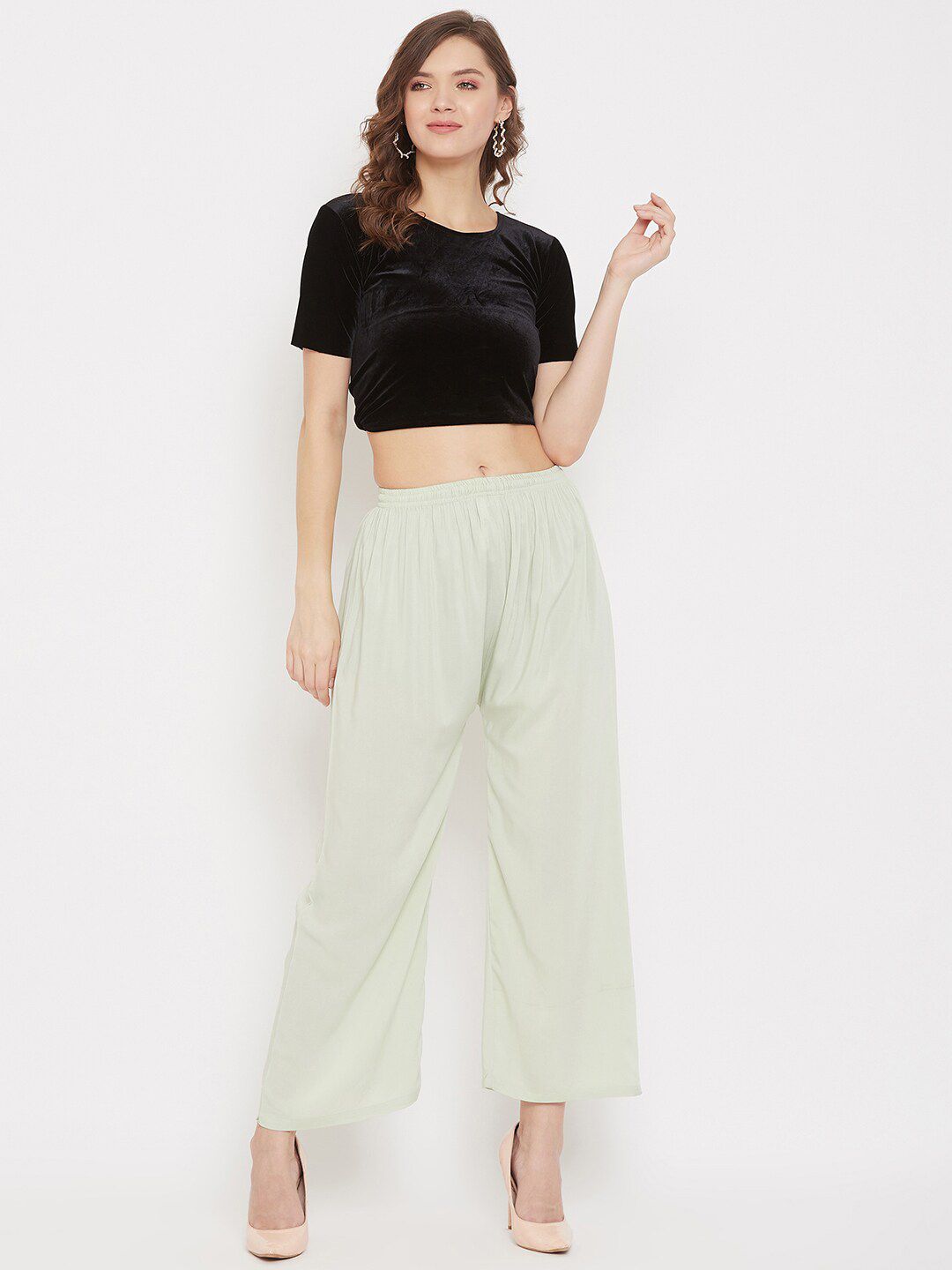 Dhimhi Women's Green Solid Flared Palazzos