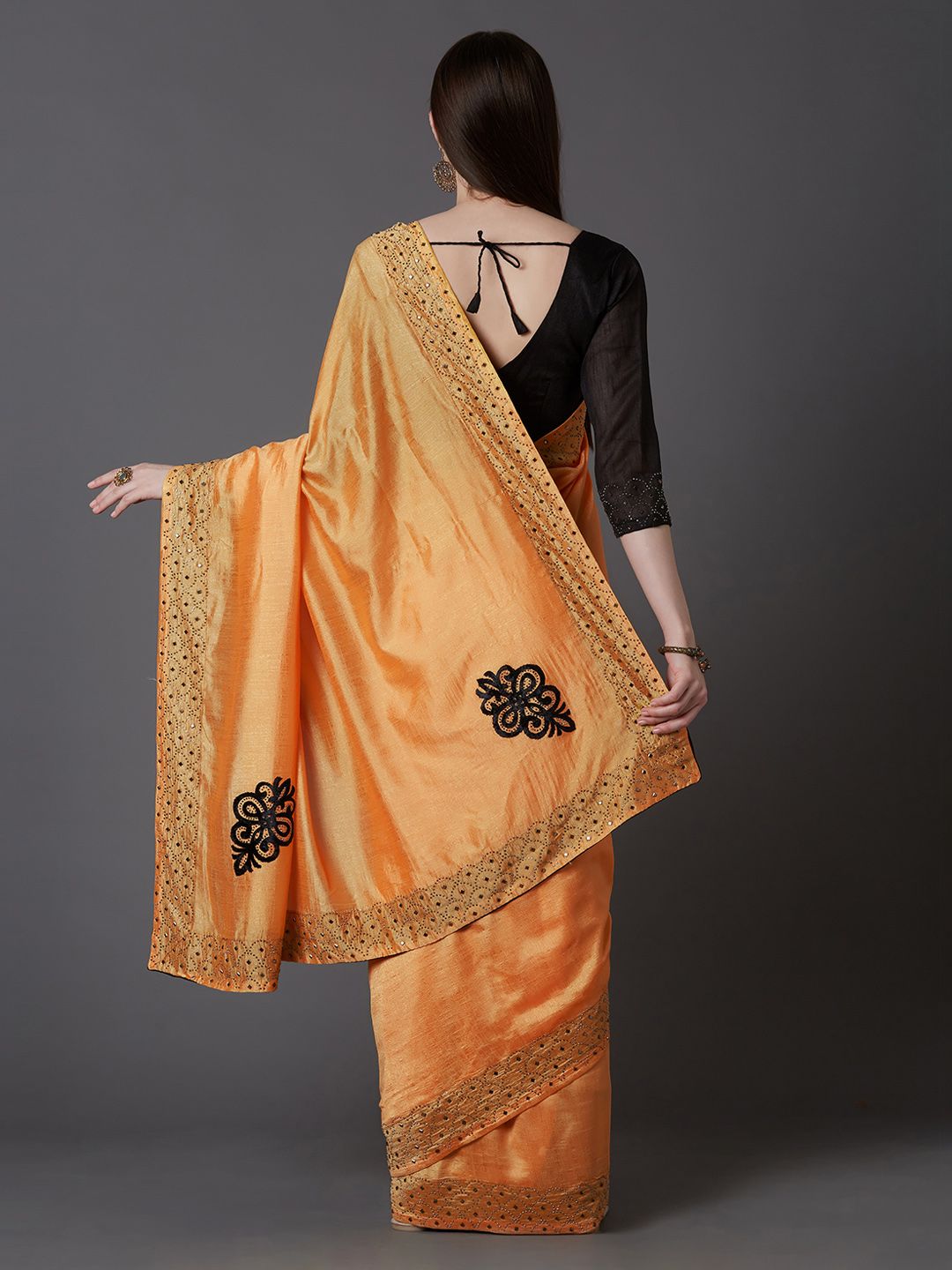 Dhimhi Women's Yellow Embellished Poly Silk Party Saree