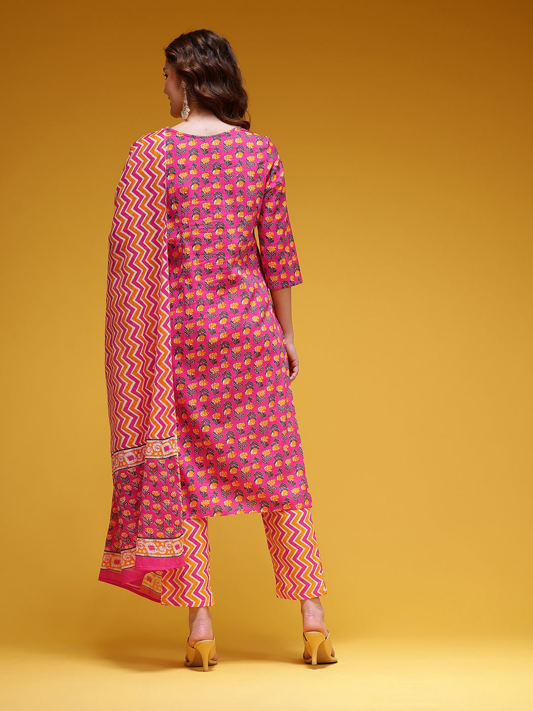 Dhimhi Women's Floral Printed Pure Cotton Kurta with Trousers & Dupatta