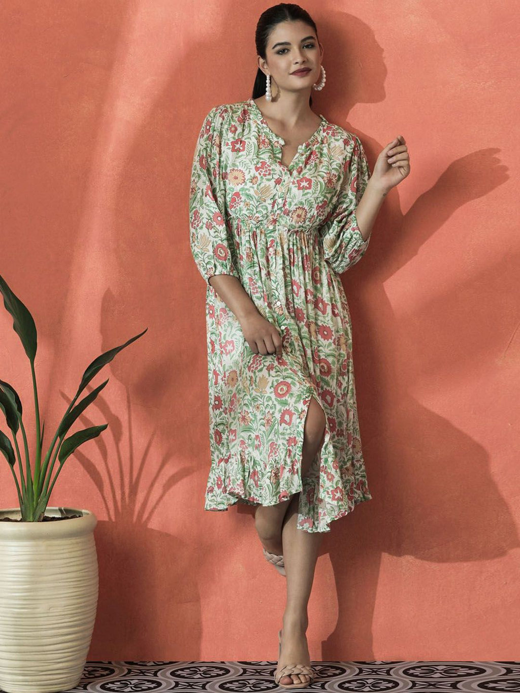 Dhimhi Women's Floral Printed A-Line Ethnic Dress
