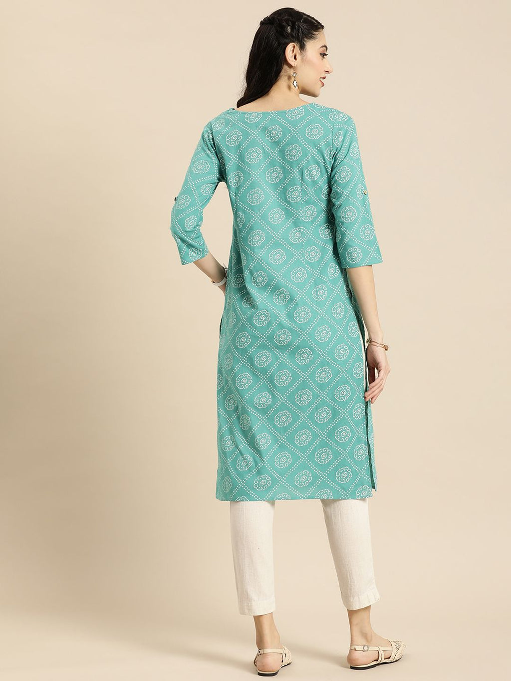 Women Green Bandhani Printed Summer Sheers Kurta