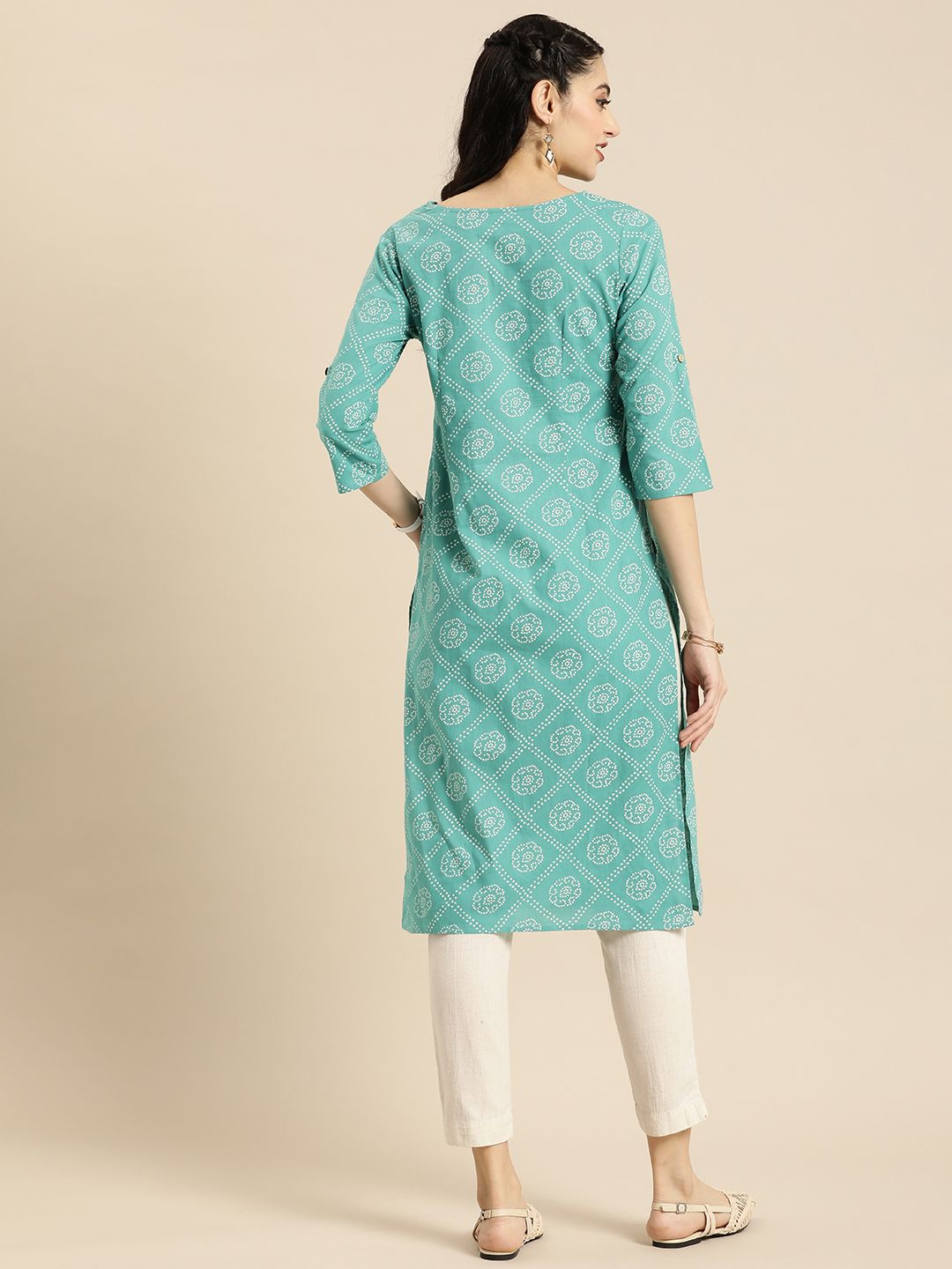 Women Green Bandhani Printed Summer Sheers Kurta