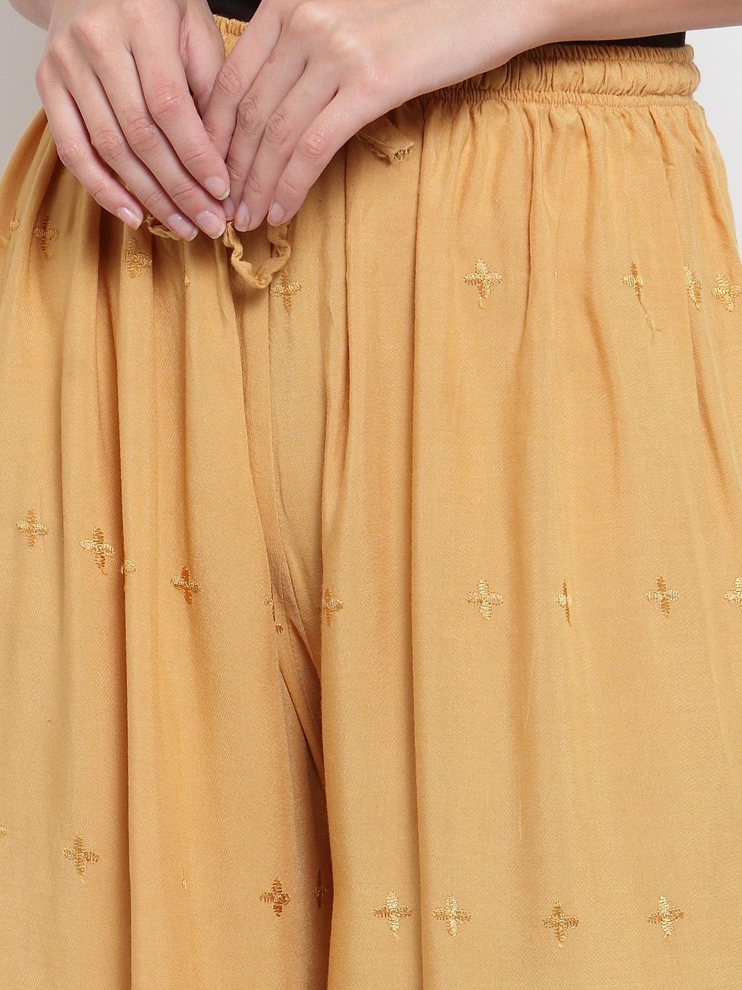 Dhimhi Women's Beige Embroidered Wide Leg Palazzos