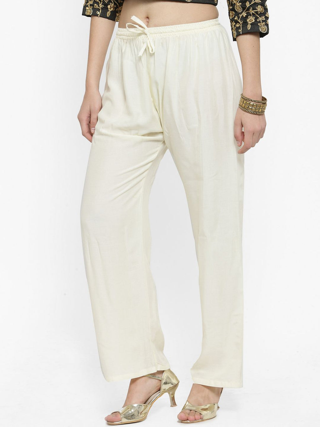Dhimhi Women's Off-White Solid Straight Palazzos