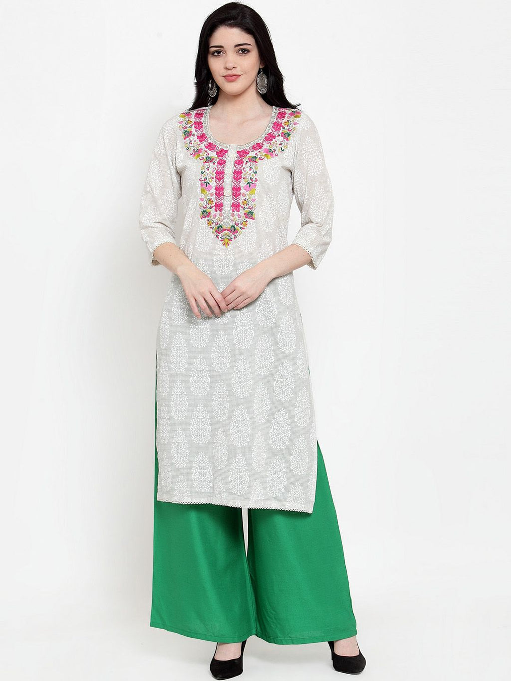 Dhimhi Women's Green Solid Wide Leg Palazzos