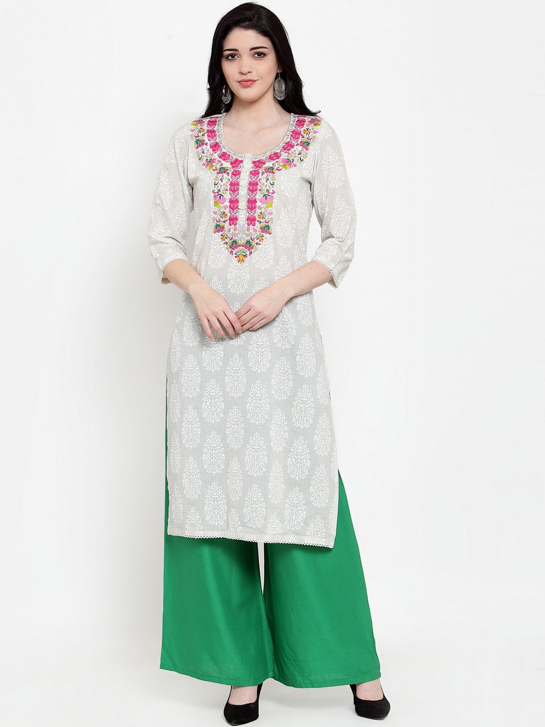 Dhimhi Women's Green Solid Wide Leg Palazzos