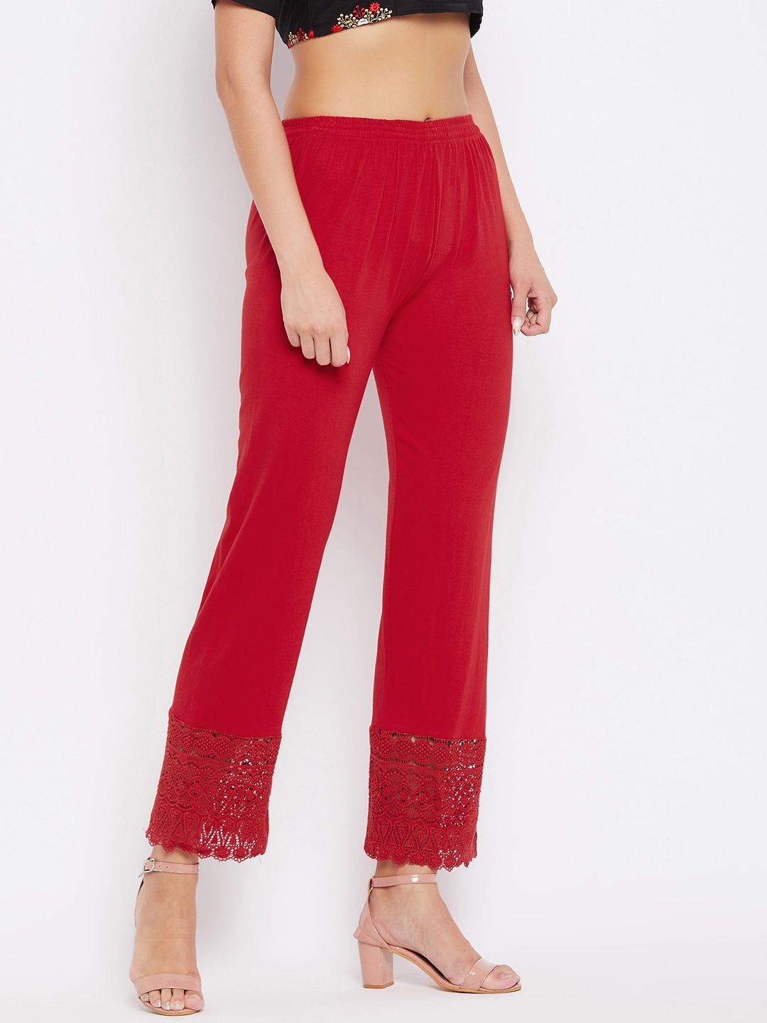 Dhimhi Women's Red Knitted Palazzos